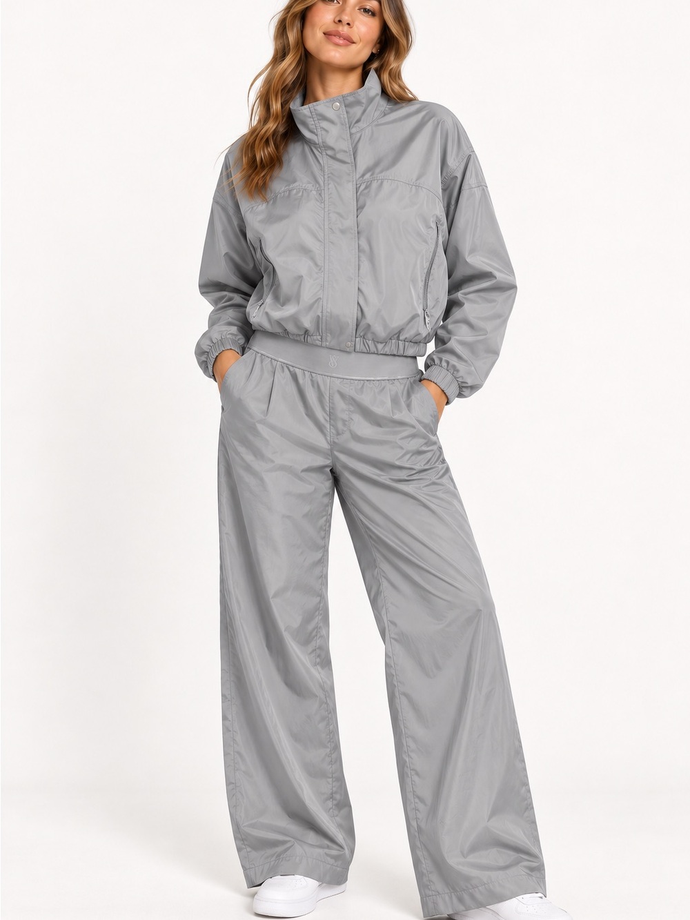 Victoria's Secret Light Gray Wide-Leg Track Pants